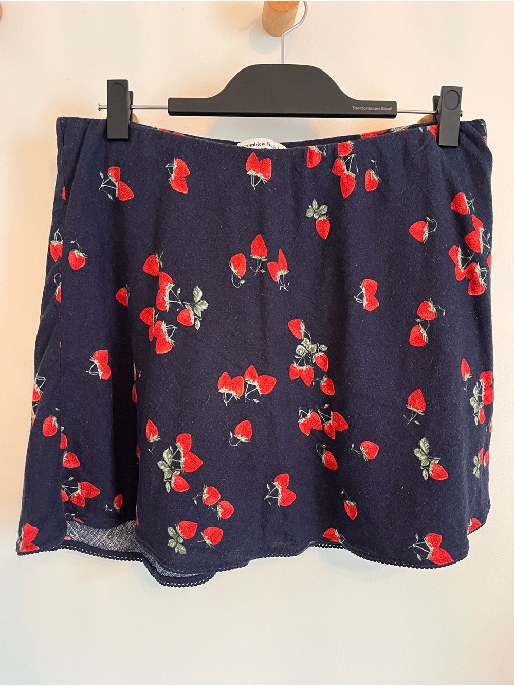 Abercrombie & Fitch Navy Mini Skirt with Red Strawberry Print